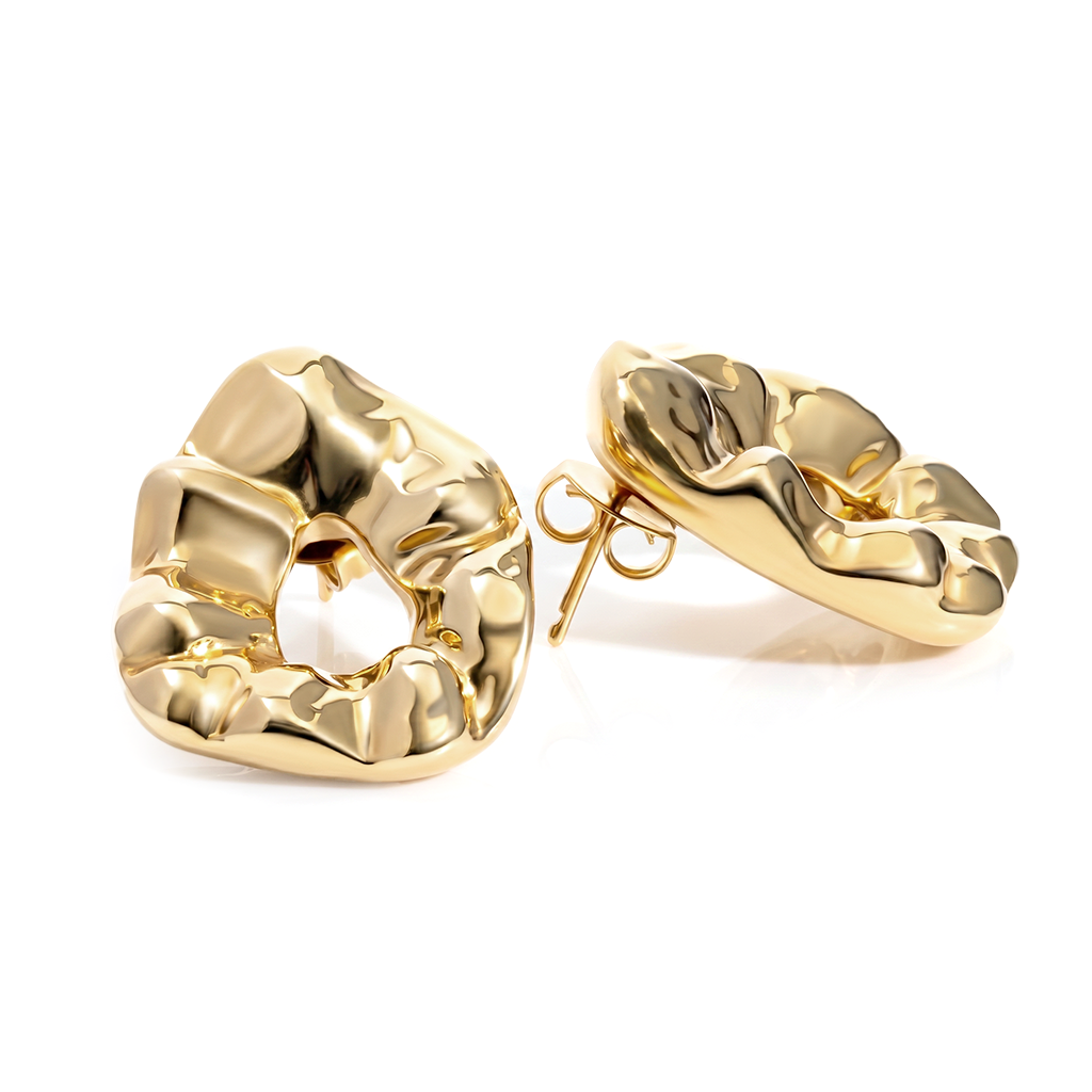 Nathalia Sculpted Hammered Drop Earrings Gold