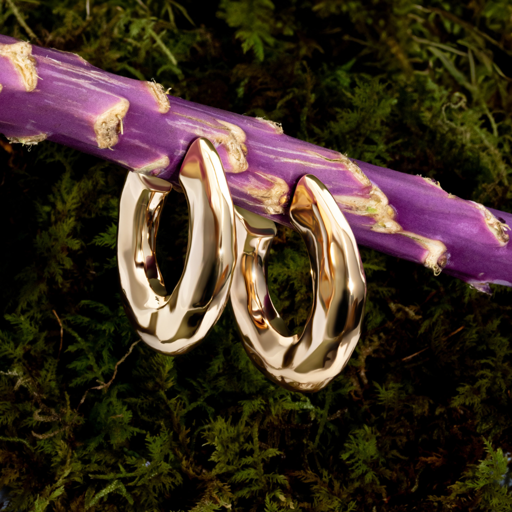 Emma Hammered Open Hoop Earrings Gold