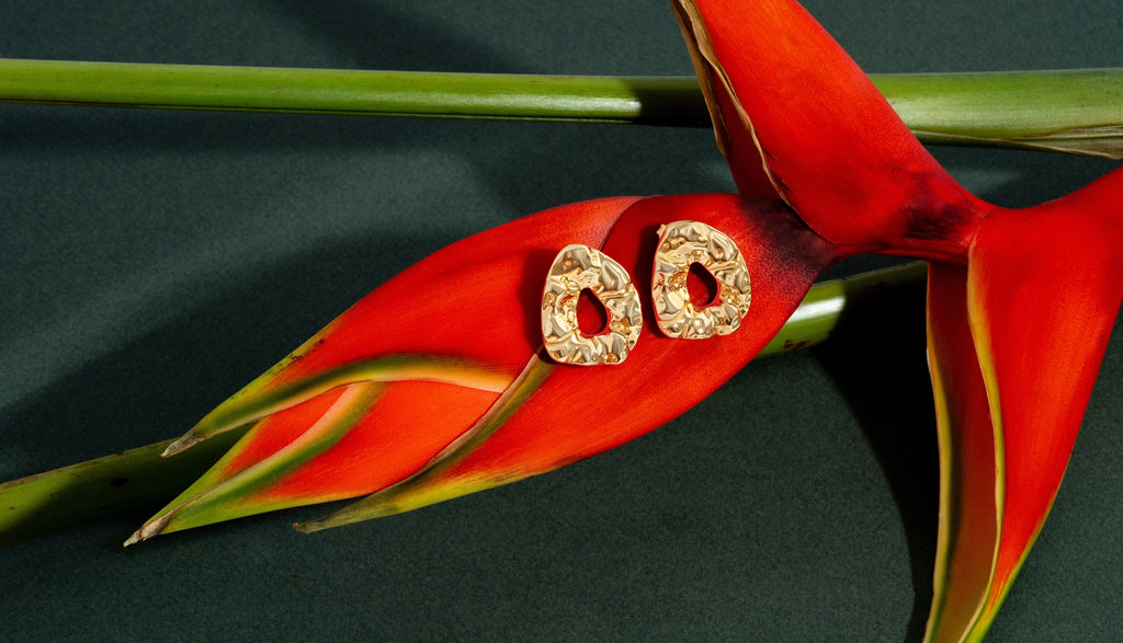 Nathalia Sculpted Hammered Drop Earrings Gold