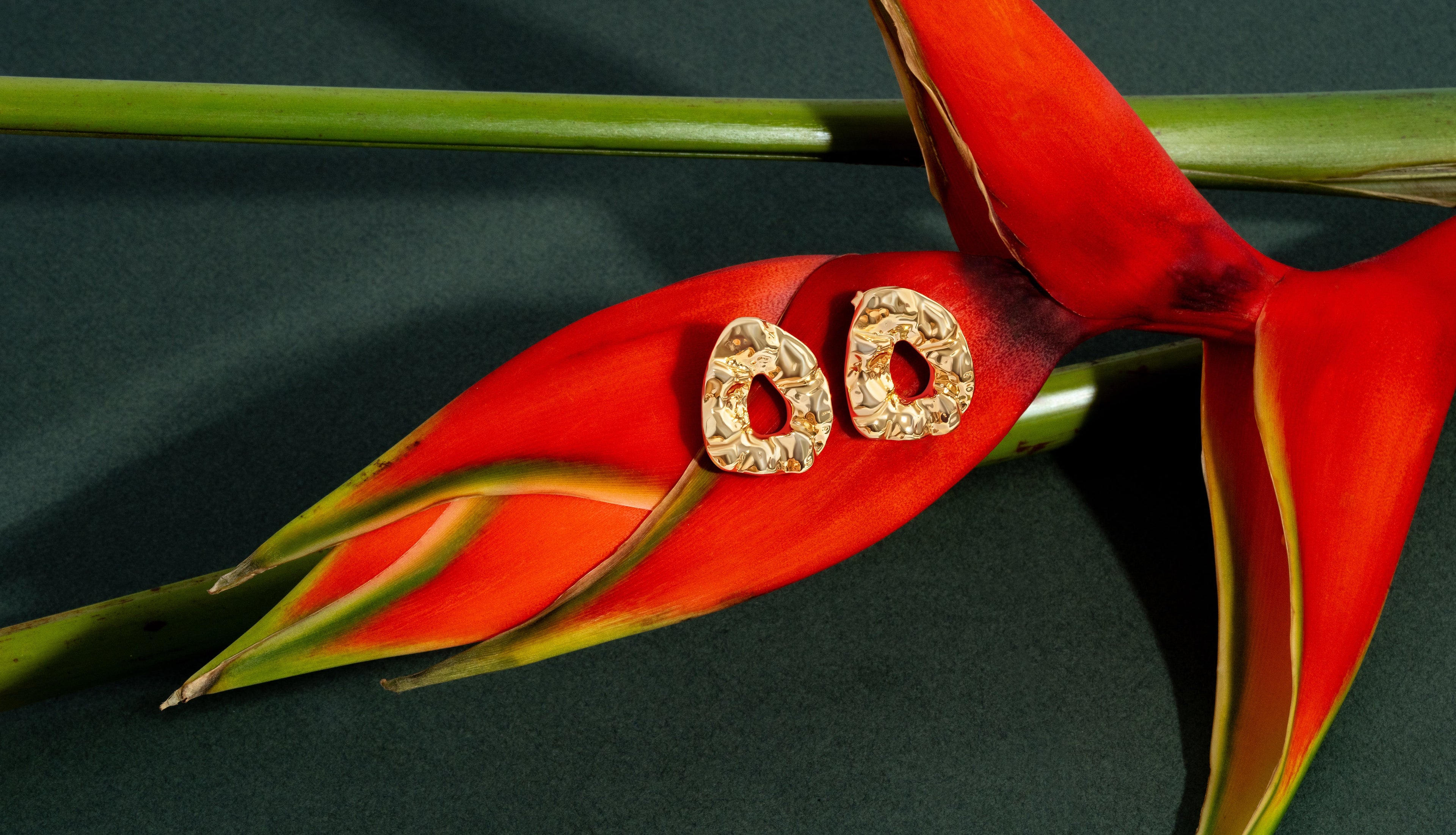 Nathalia Sculpted Hammered Drop Earrings Gold